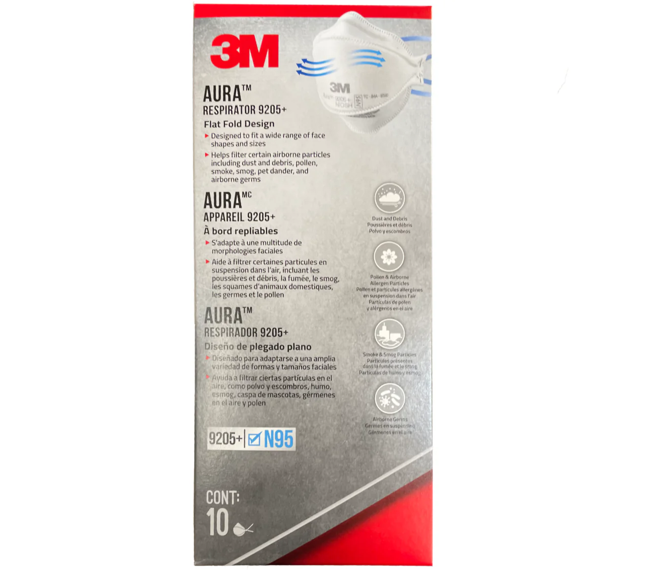 3M™ Aura™ N95 Particle Respirator Masks 9205+  – Pack of 10 - Image 2