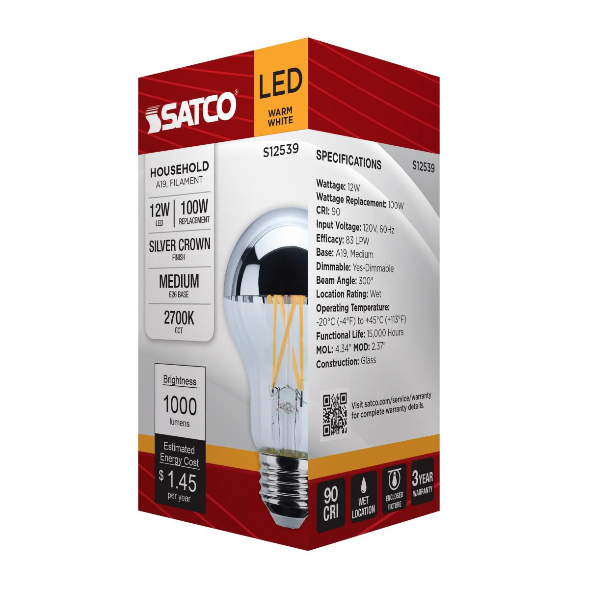 A19 100 Watt Equivalent LED Silver Crown Medium Base Light Bulb - Image 3