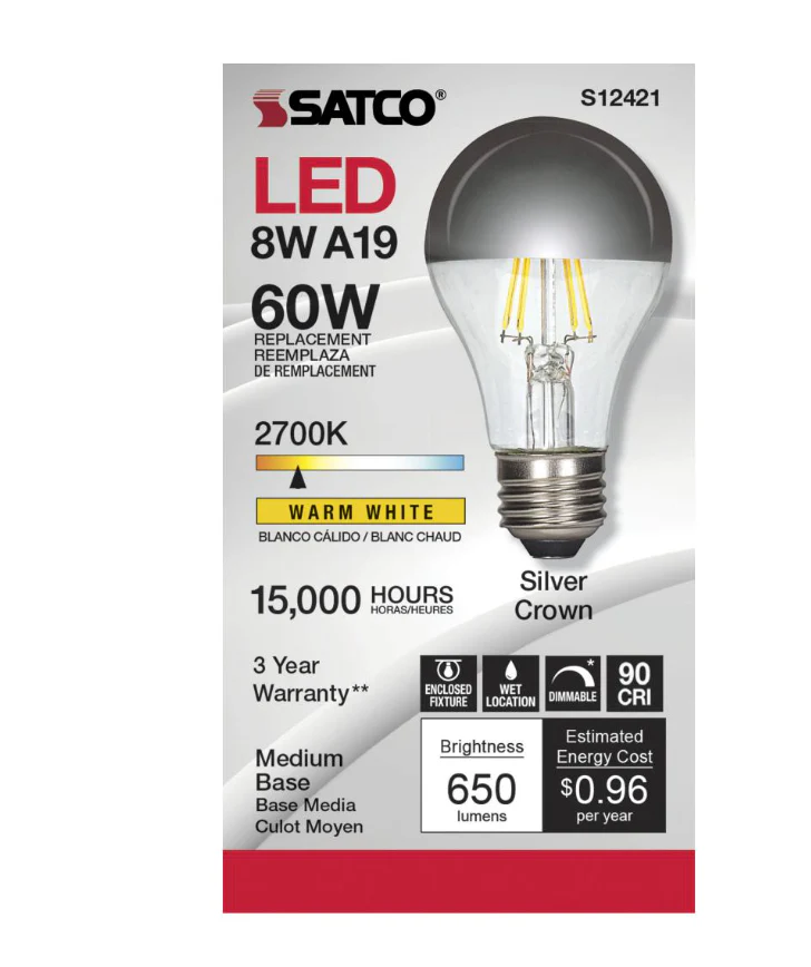 A19 60 Watt Equivalent LED Silver Crown Medium Base Light Bulb - Image 3