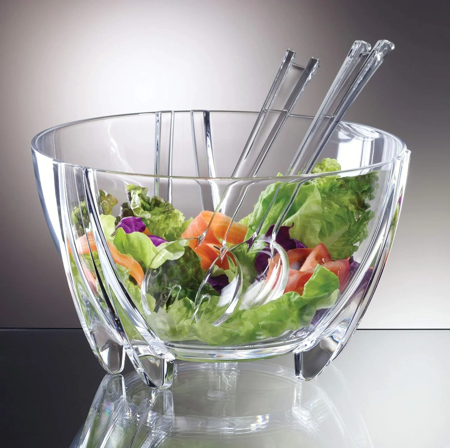 Acrylic Salad Bowl with Servers – 6 Quart Capacity - Image 2
