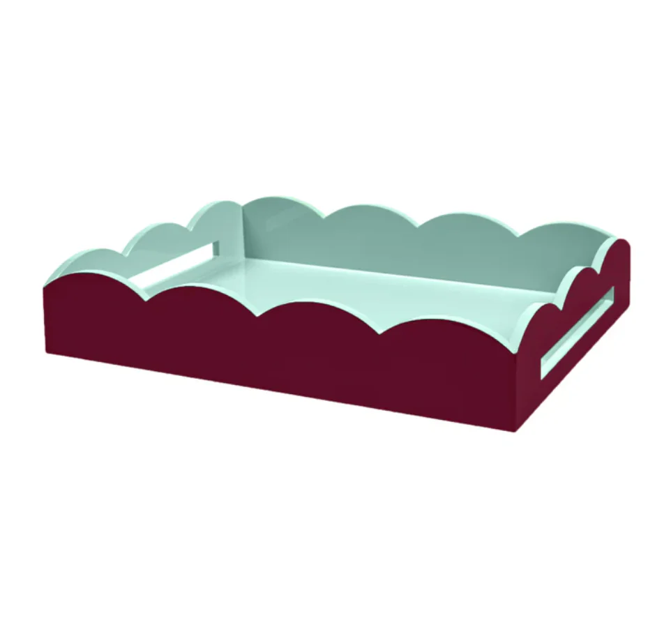 Addison Ross Small Scalloped Lacquered Tray β Cherry & Eau de Nil β 11β x 8β