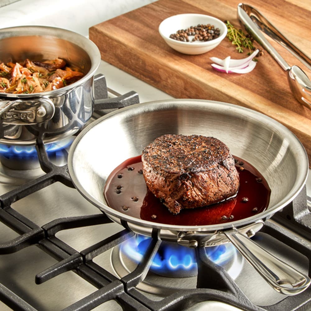 All-Clad D3 Stainless 3-ply Bonded Cookware – 2 Piece Kitchen Helper Set - 8" Frypan + 1qt Sauce Pan - Image 3