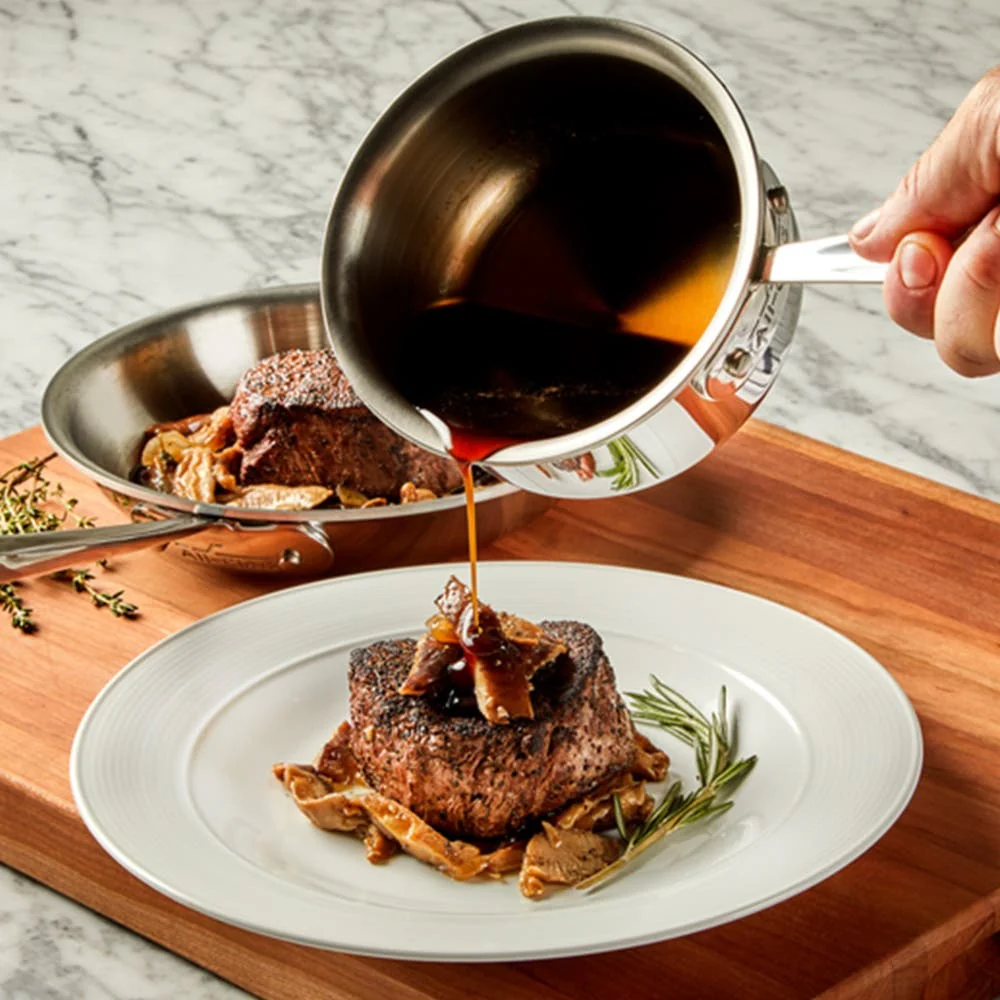 All-Clad D3 Stainless 3-ply Bonded Cookware – 2 Piece Kitchen Helper Set - 8" Frypan + 1qt Sauce Pan - Image 4