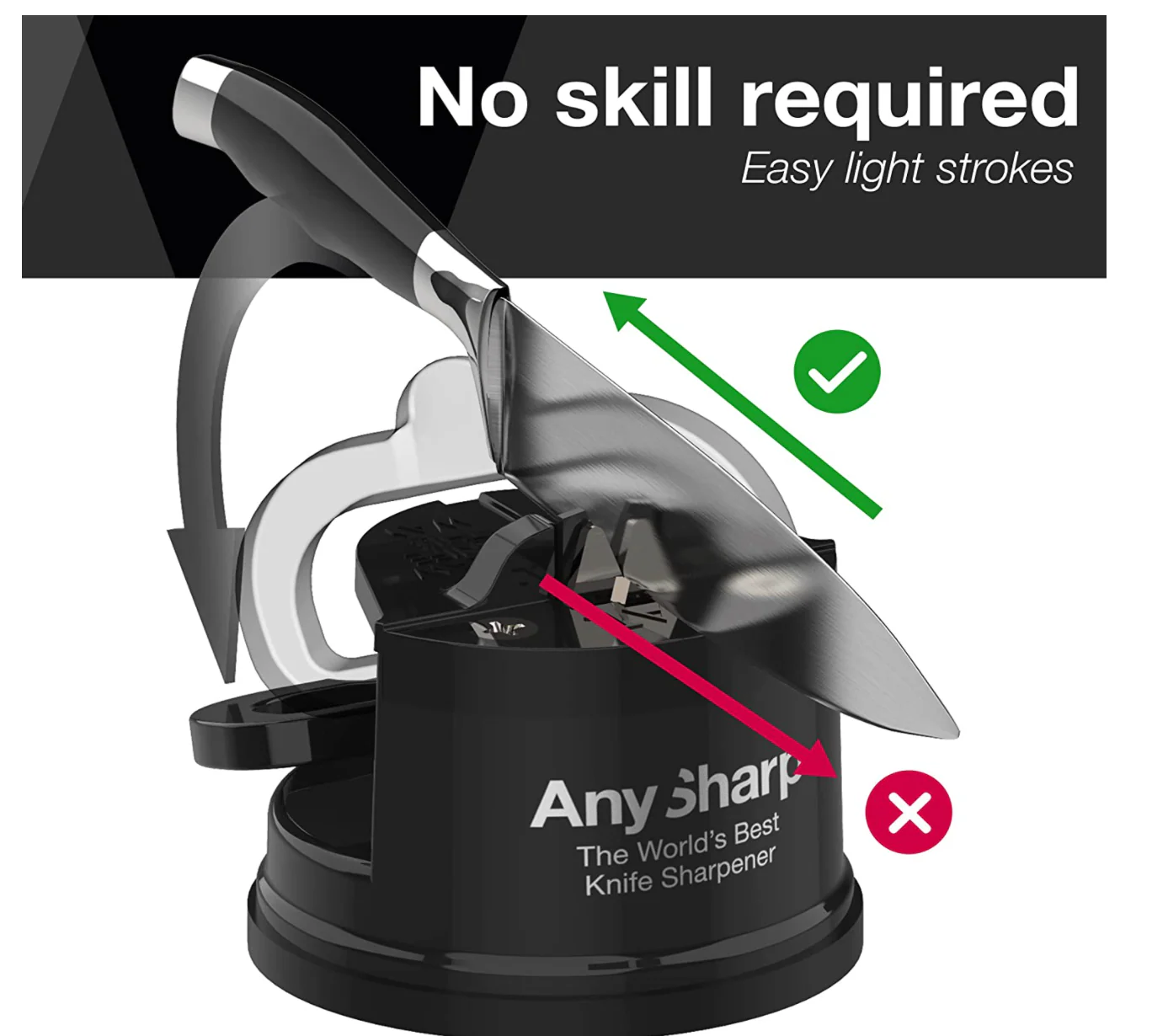 AnySharp Pro Knife One Handed Use Sharpener With Power Grip Surface – Black - Image 4