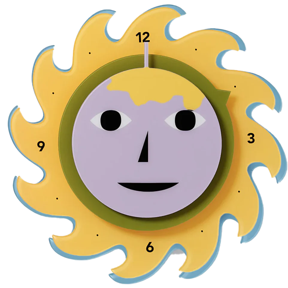 Areaware Dusen Dusen Everybody Clock – 12" – Yellow/Green/Purple