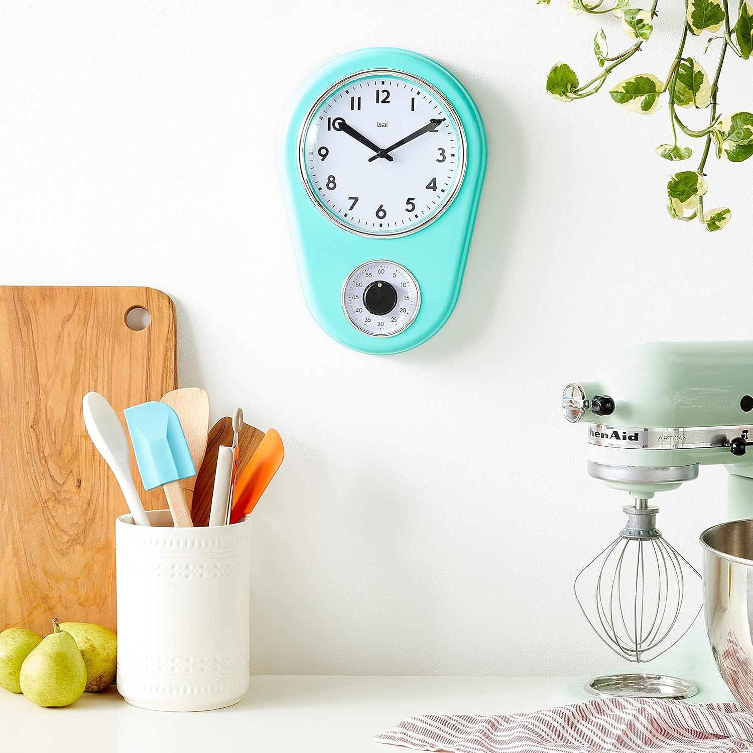 Bai Retro Kitchen Timer Wall Clock β 8" x 12" β Turquoise - Image 3