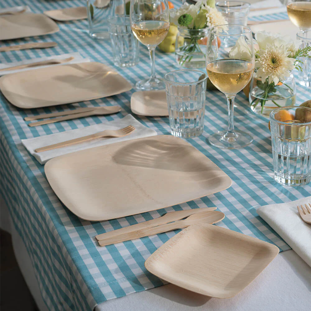 Bambu 7" Square Veneerware Bamboo Disposable Plates - Set of 8 - Image 3