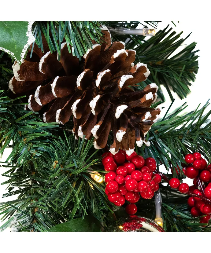 LED Holly Berry and Pinecone Battery-Operated Wreath – 18" - Image 2