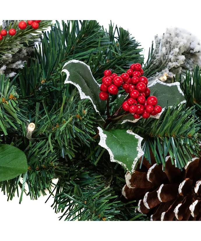 LED Holly Berry and Pinecone Battery-Operated Wreath – 18" - Image 3
