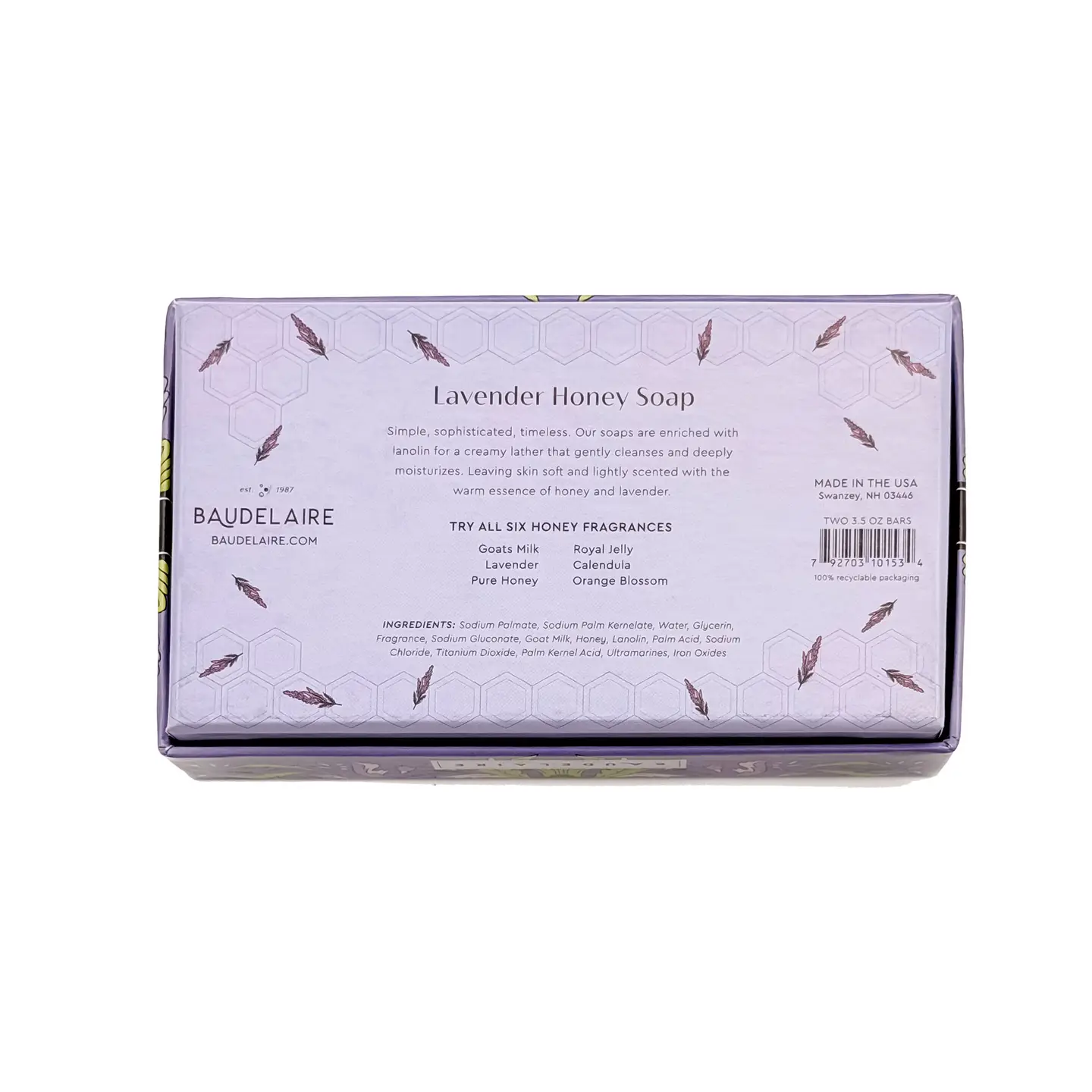 Baudelaire Lavender Honey Bar Soap โ 3.5oz โ 2 Bar Gift Box - Image 3