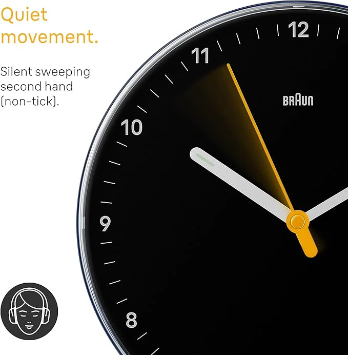Braun Analogue Wall Clock BC26 With Silent Sweeping Quartz Movement – Black- 9" - Image 2