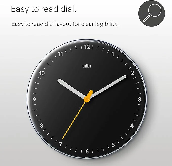 Braun Analogue Wall Clock BC26 With Silent Sweeping Quartz Movement – Black- 9" - Image 3