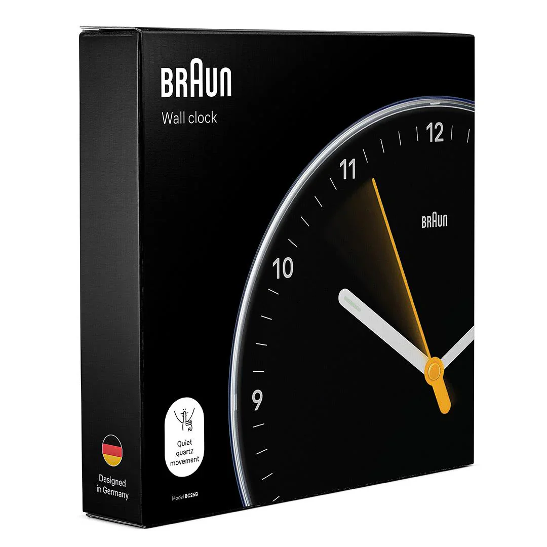 Braun Analogue Wall Clock BC26 With Silent Sweeping Quartz Movement – Black- 9" - Image 6