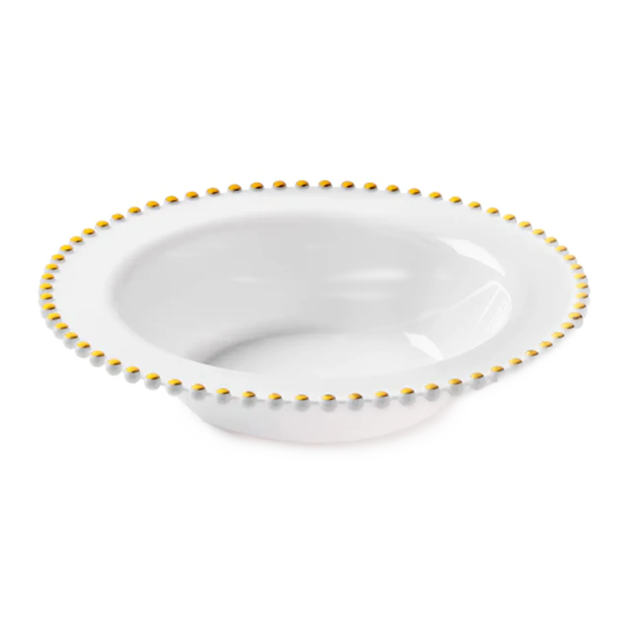 Beaded Premium Plastic Bowl – White With Gold Trim - 14oz – Set of 10