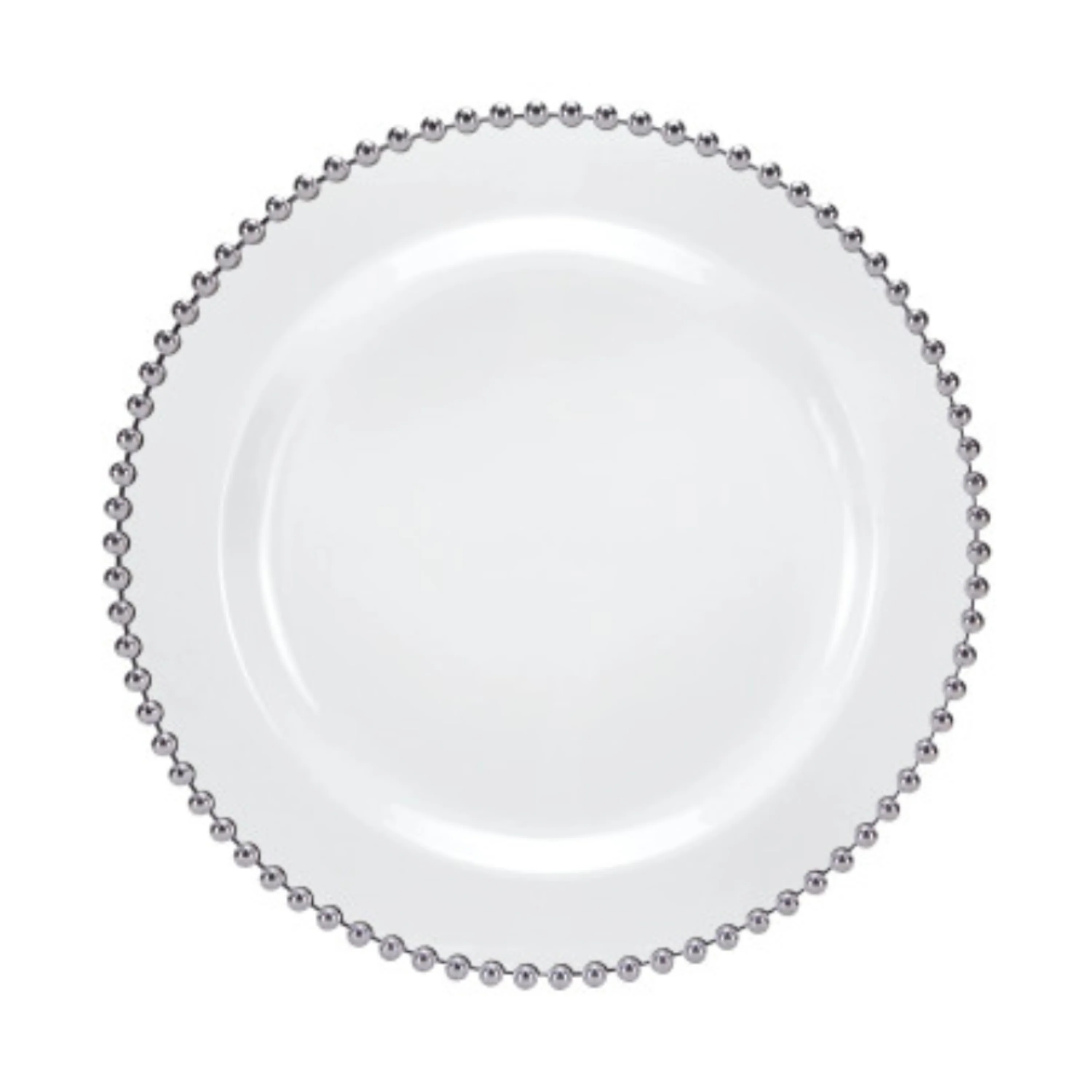 Beaded Premium Plastic Salad & Desert Plates – White With Silver Trim - 7.75" – Set of 10