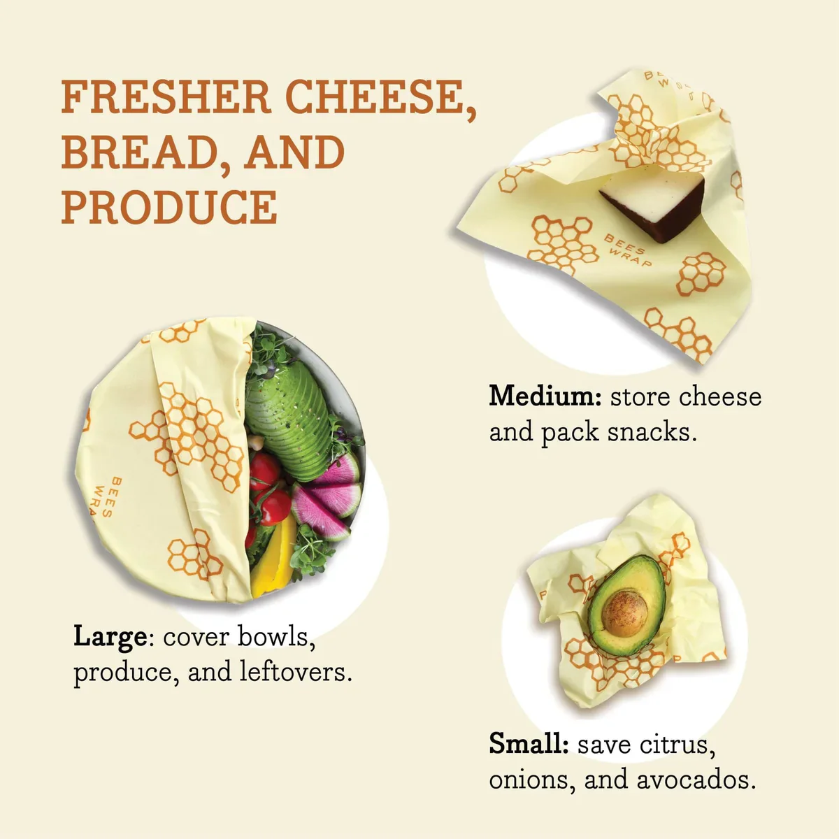 Bees Wrap Eco Friendly Food Storage Wrap – Assorted 3Pk – Honeycomb - Image 6