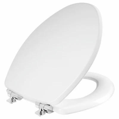Mayfair Elongated Wood Toilet Seat – White Enamel – Slow Close Chrome Hinges