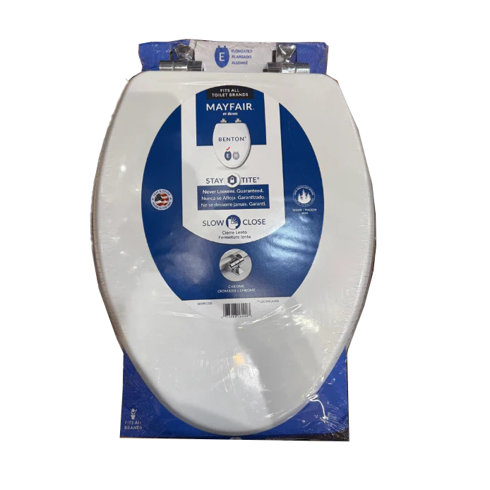 Mayfair Elongated Wood Toilet Seat – White Enamel – Slow Close Chrome Hinges - Image 2