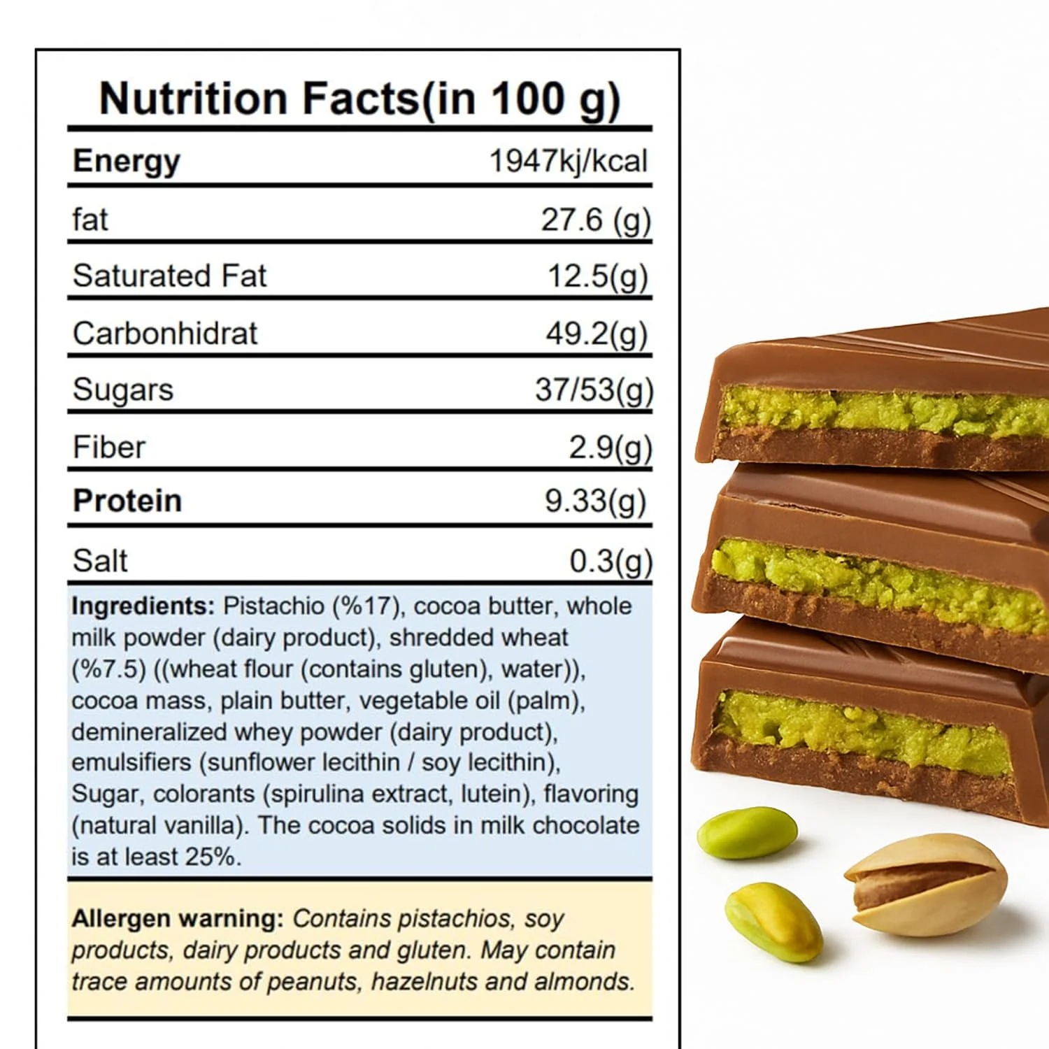 Beyoglu Dubaco Dubai Pistachio Kataifi Milk Chocolate Bar – 200g ** - Image 5