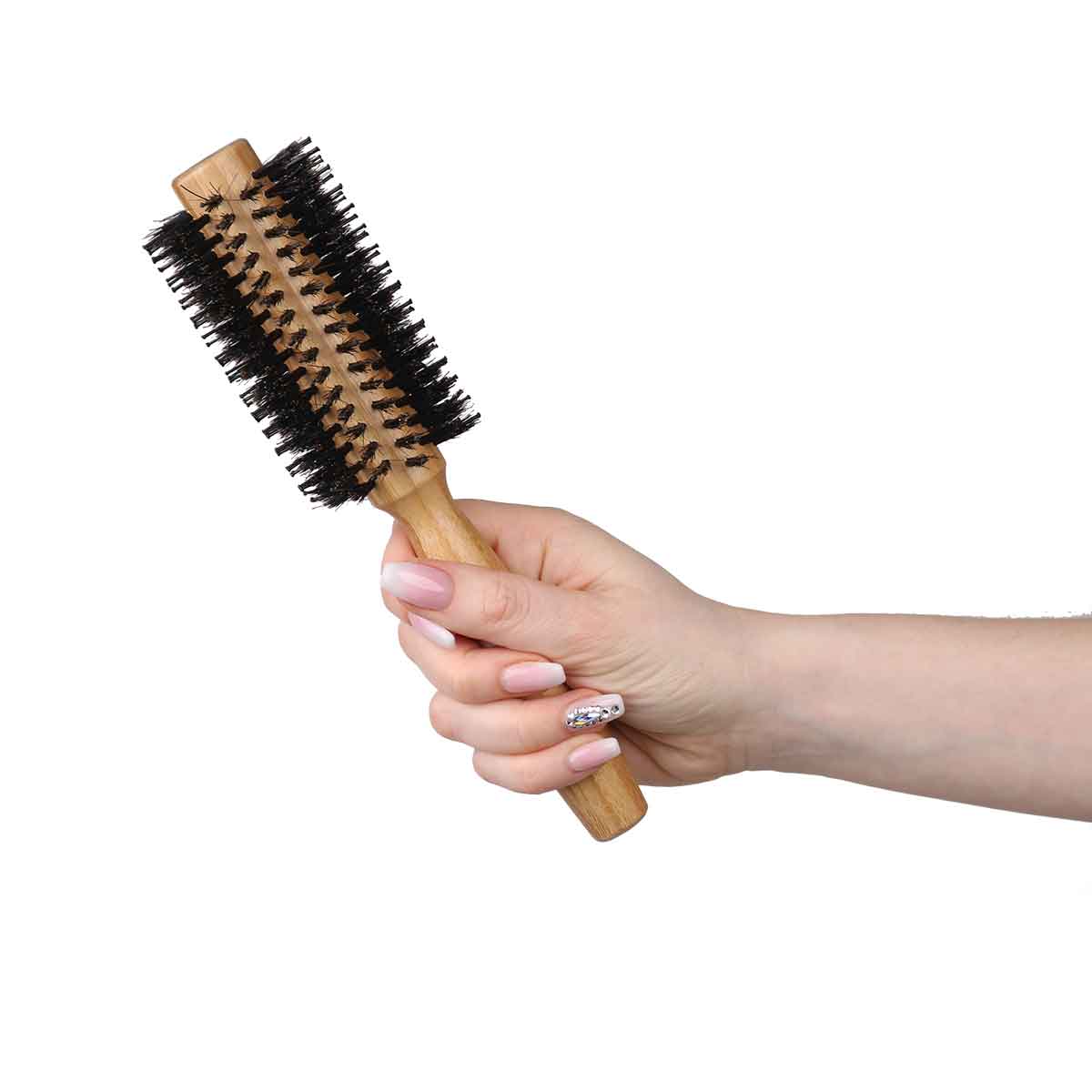 Boar & Nylon Bristle Bamboo Round Hair Brush - Image 2