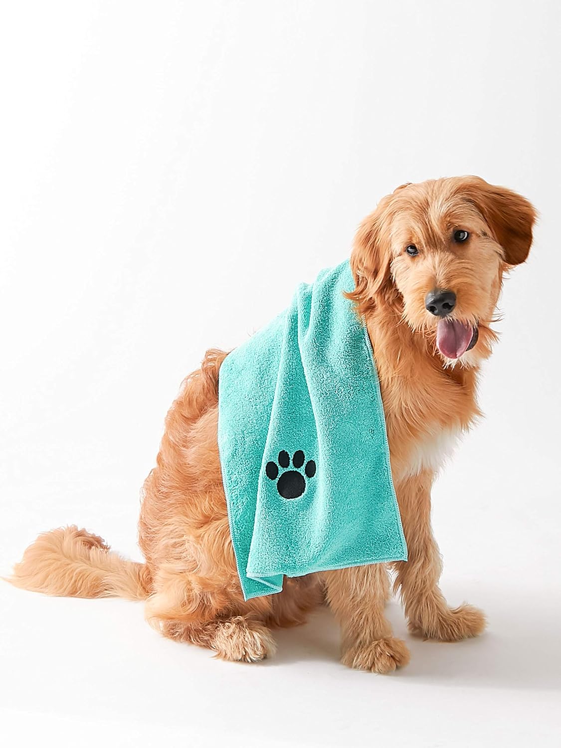Bone Dry Pet Grooming Towel Embroidered Absorbent Microfiber – 15" x 30" Aqua - Image 3