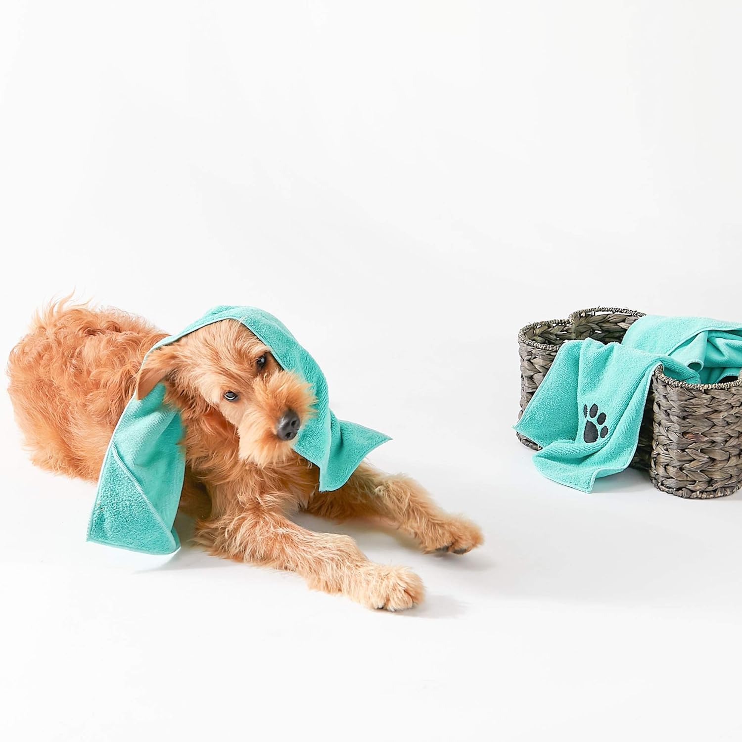 Bone Dry Pet Grooming Towel Embroidered Absorbent Microfiber – 15" x 30" Aqua - Image 4
