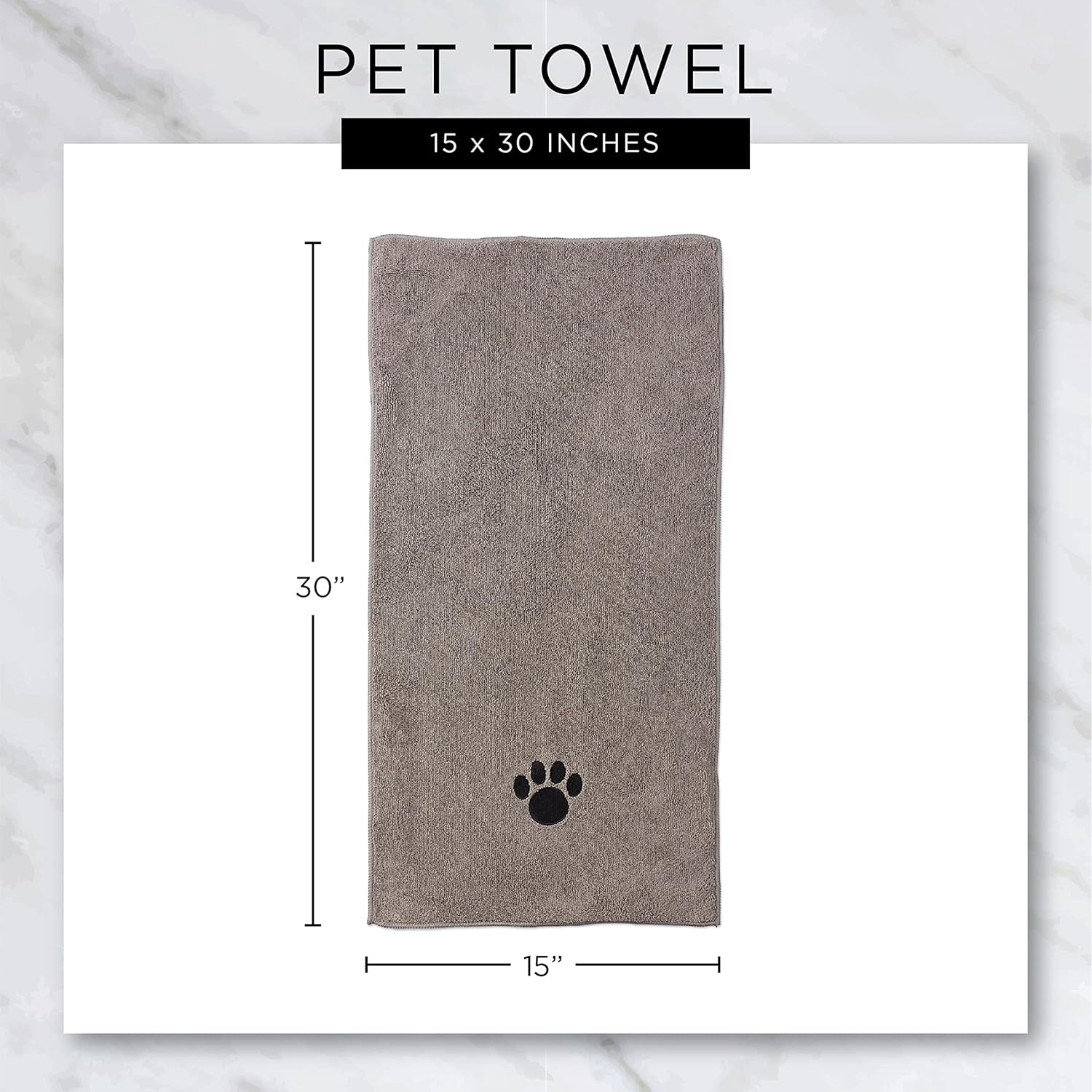 Bone Dry Pet Grooming Towel Embroidered Absorbent Microfiber – 15" x 30" Gray - Image 2