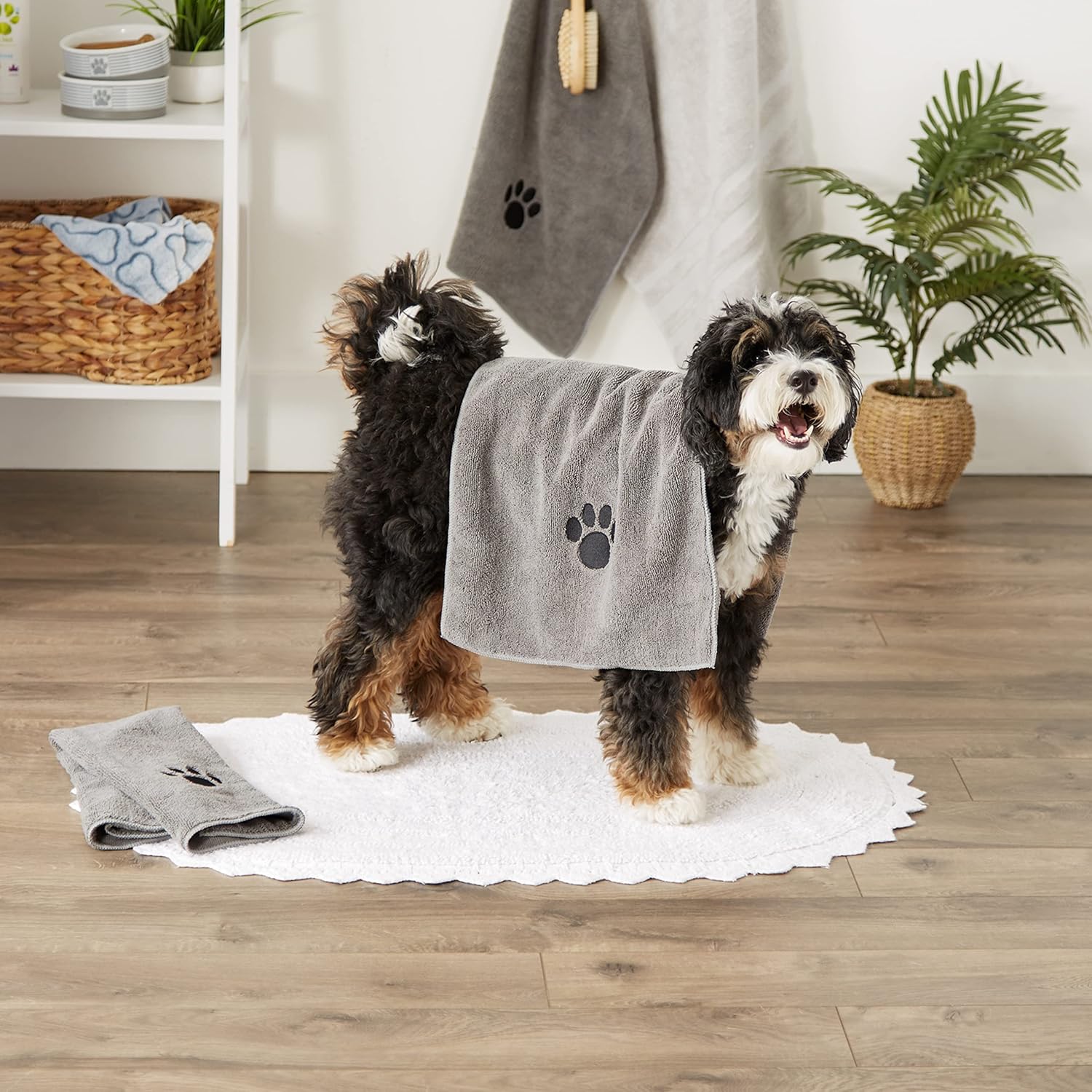 Bone Dry Pet Grooming Towel Embroidered Absorbent Microfiber – 15" x 30" Gray - Image 6