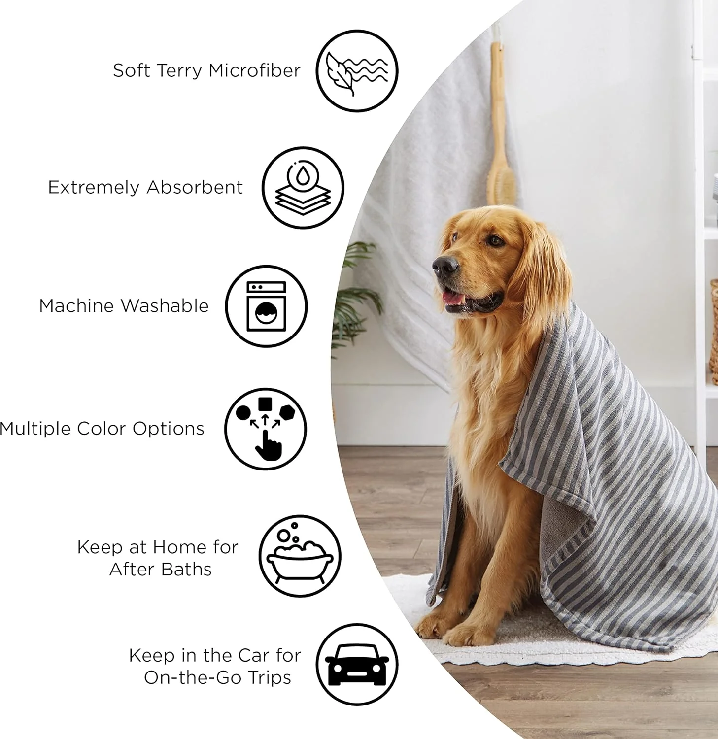 Bone Dry Pet Grooming Towel Embroidered Absorbent Microfiber – 15" x 30" Gray - Image 8