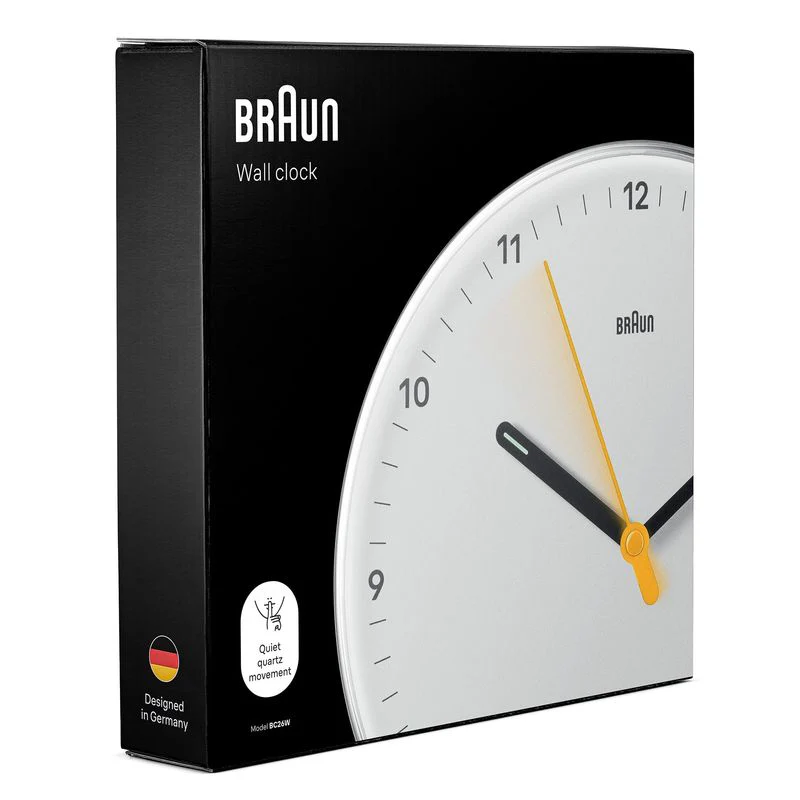 Braun Analogue Wall Clock BC26 With Silent Sweeping Quartz Movement – White – 9" - Image 4
