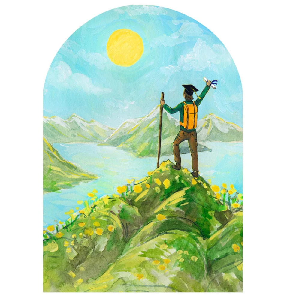 Caspari – At The Peak Die Cut Graduation Card – 1 Card & 1 Envelope