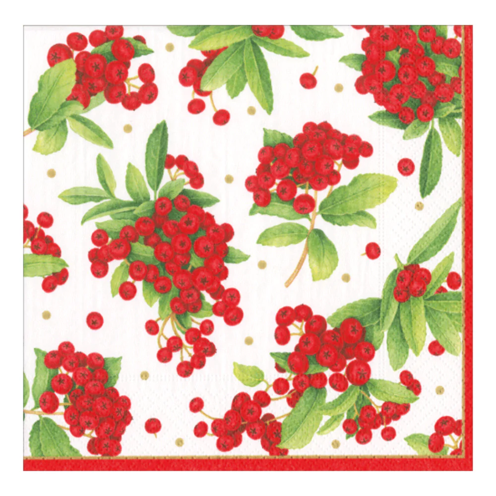 Caspari Christmas Berry Dinner Napkins β Red - 20pk