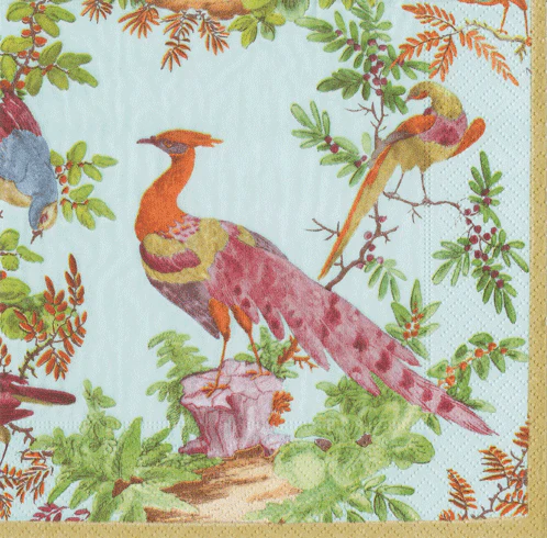 Caspari Chelsea Birds Celadon Cocktail Napkins – 20pk