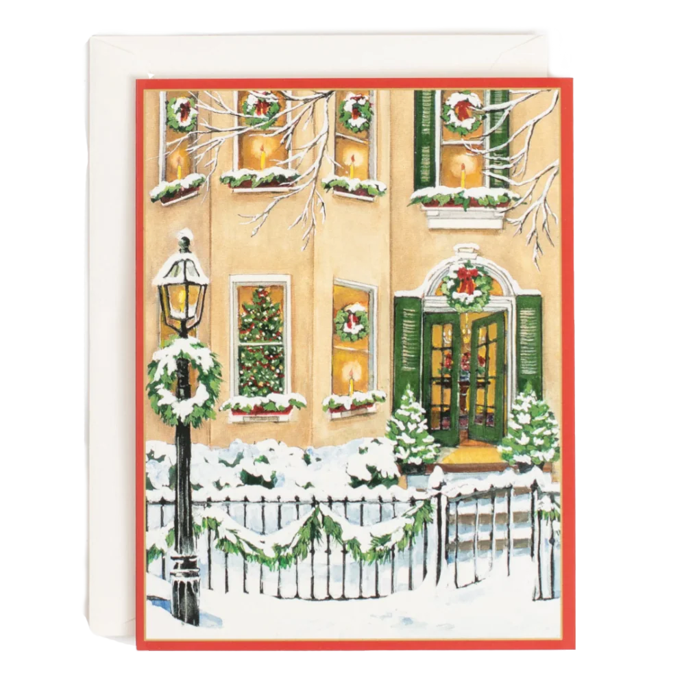 Caspari Christmas Townhouse Boxed Christmas Cards – 15 Cards/Envelopes
