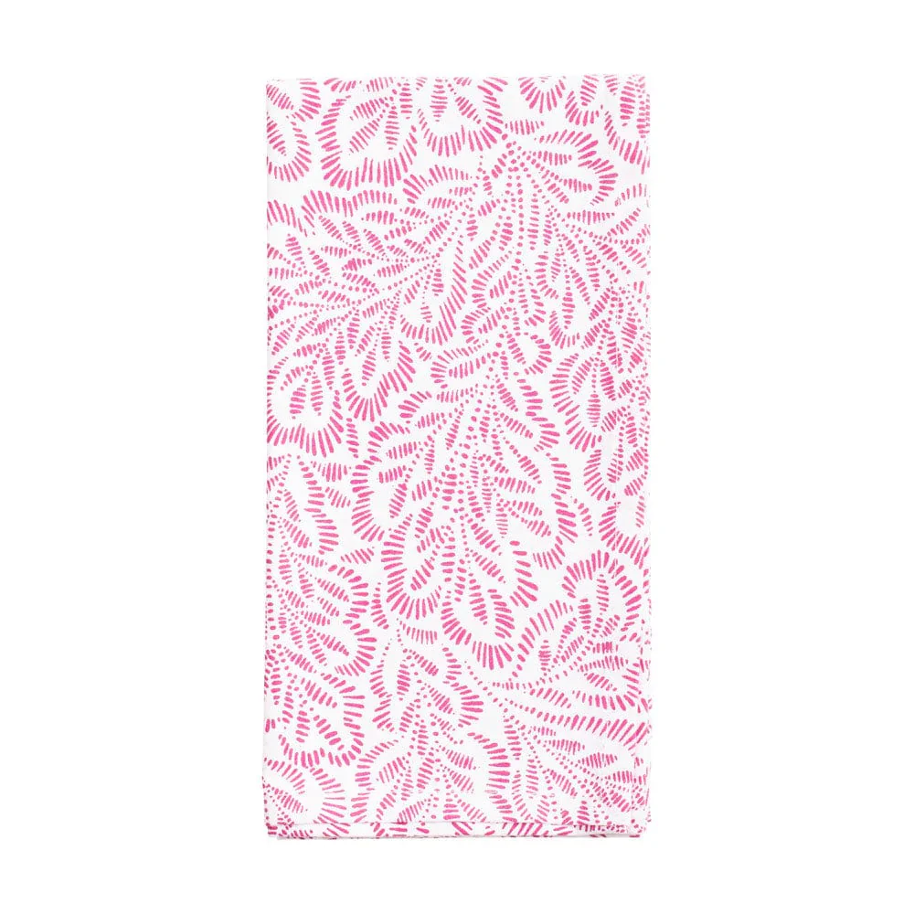 Caspari Cloth Dinner Napkins – Block Print Leaves – Fuchsia & White – Set of 4 - Image 2