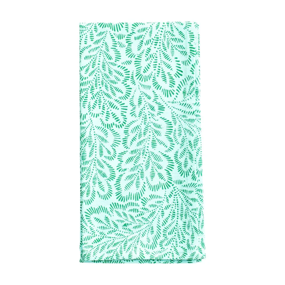 Caspari Cloth Dinner Napkins – Block Print Leaves – Turquoise & Green – Set of 4 - Image 2