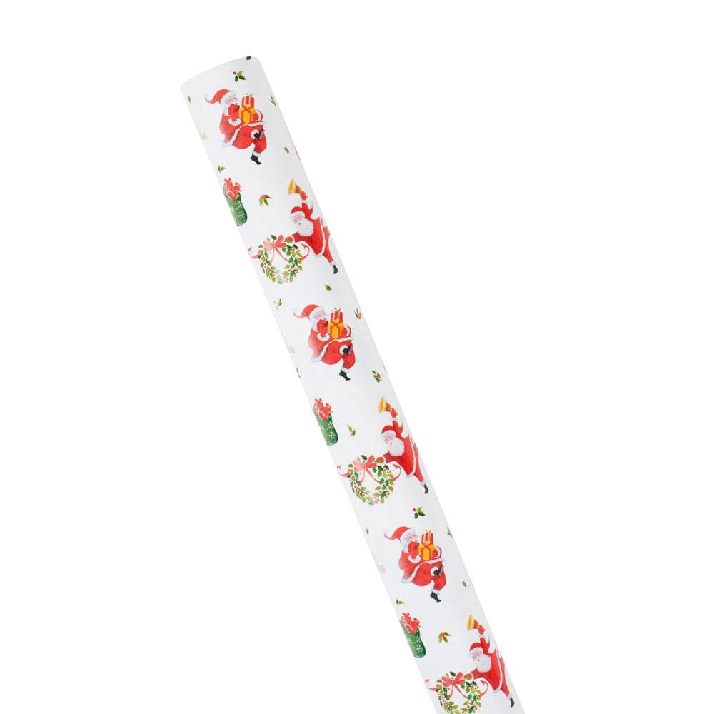 Caspari Dancing Santas Gift Wrap Paper - 30" x 8' Roll – Local Delivery Only - Image 3