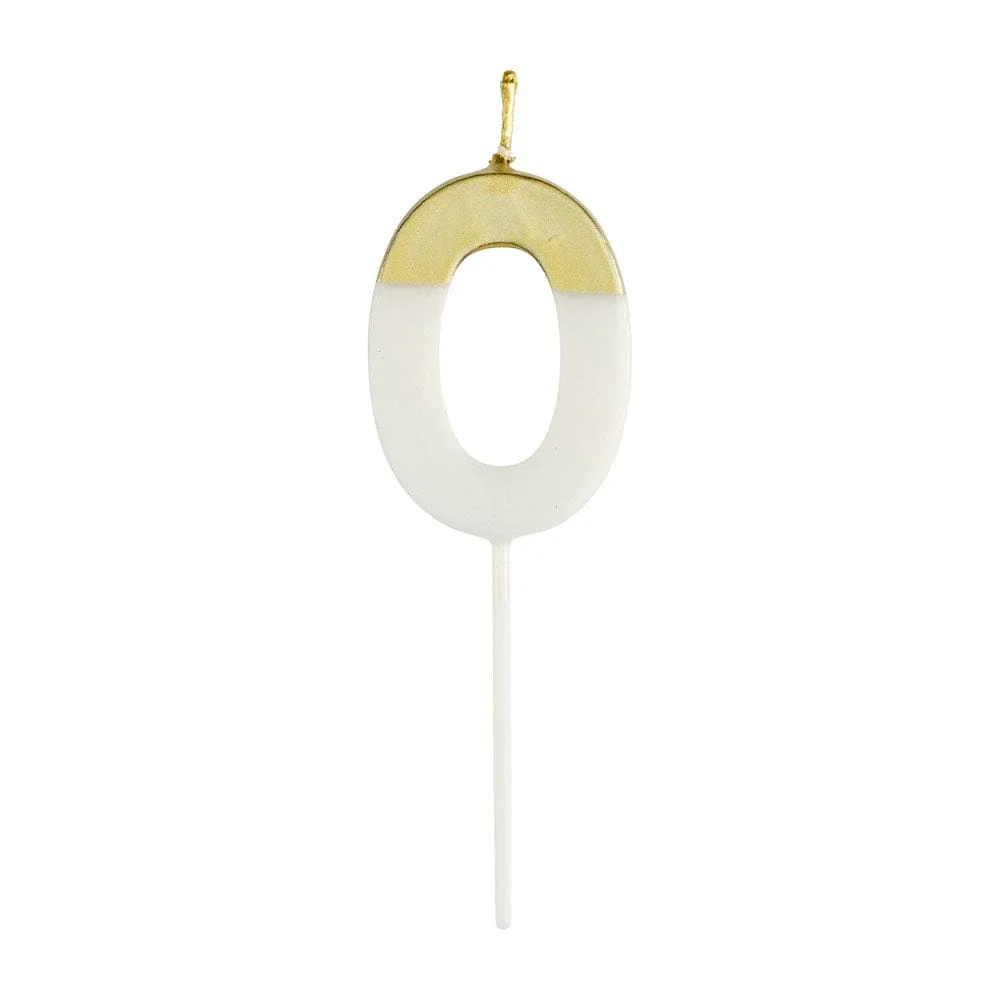Caspari Gold-dipped die-cut number candles β White β "0"