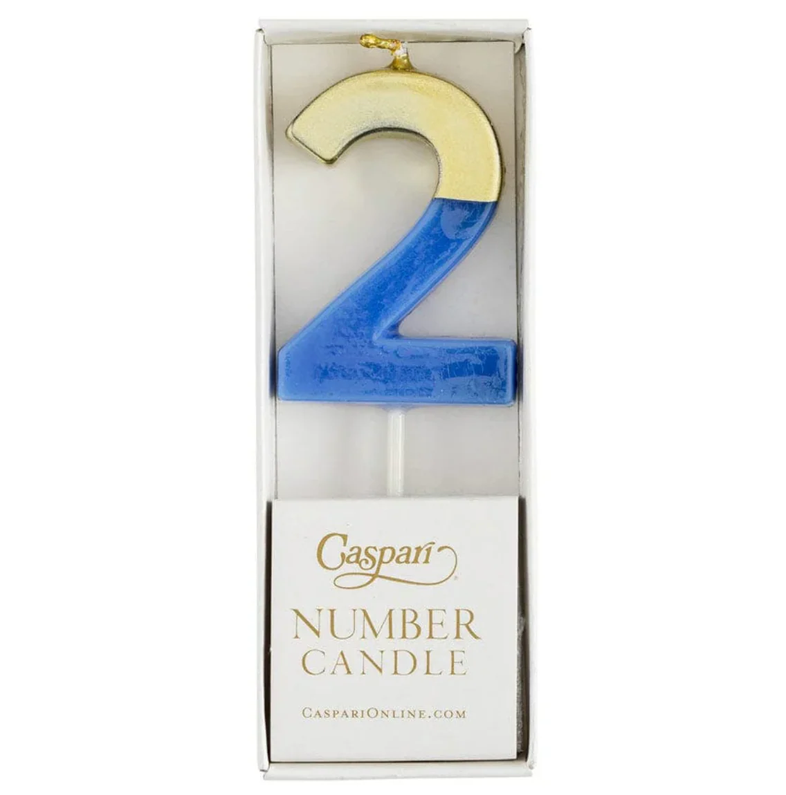 Caspari Gold-Dipped Die-Cut Number Candle – French Blue – "2" - Image 2