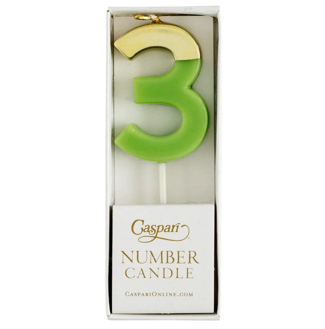 Caspari Gold-Dipped Die-Cut Number Candle – Moss Green – "3" - Image 2