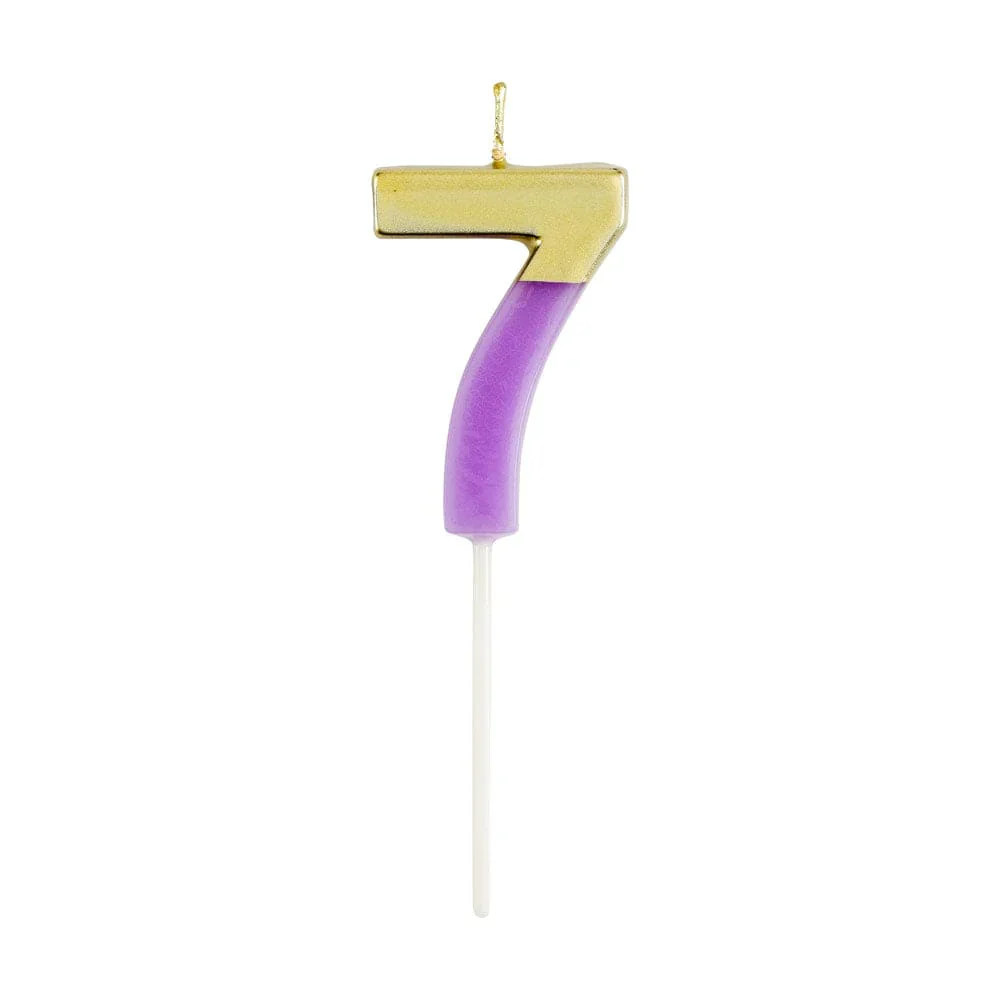 Caspari Gold-Dipped Die-Cut Number Candle β Purple β "7"