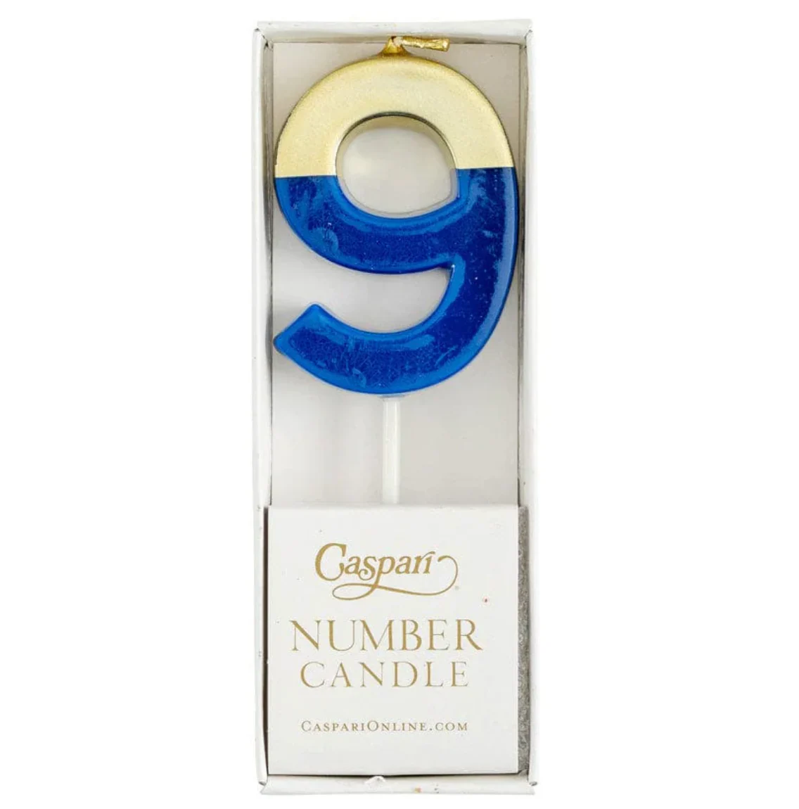 Caspari Gold-Dipped Die-Cut Number Candle – Royal Blue – "9" - Image 2