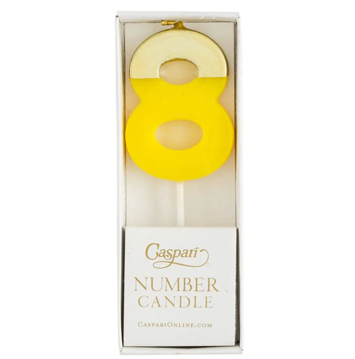 Caspari Gold-Dipped Die-Cut Number Candle – Yellow – "8" - Image 2