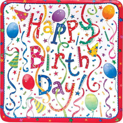 Caspari Happy Birthday Square Paper Salad & Dessert Plates – 8pk