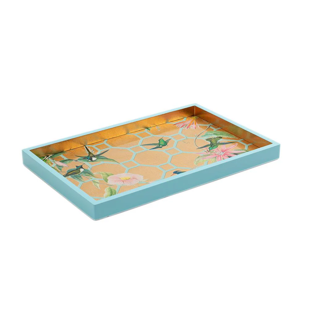 Caspari Hummingbird Trellis Lacquer Vanity Tray in Gold - Image 3