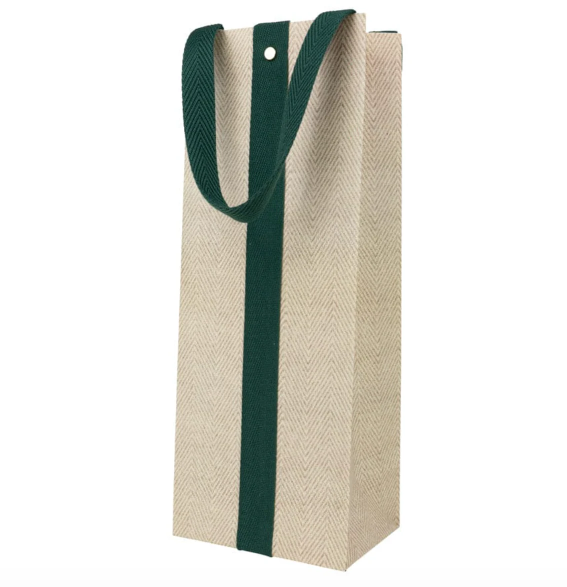Caspari Jute And Twill Natural/Hunter Bottle Gift Bag