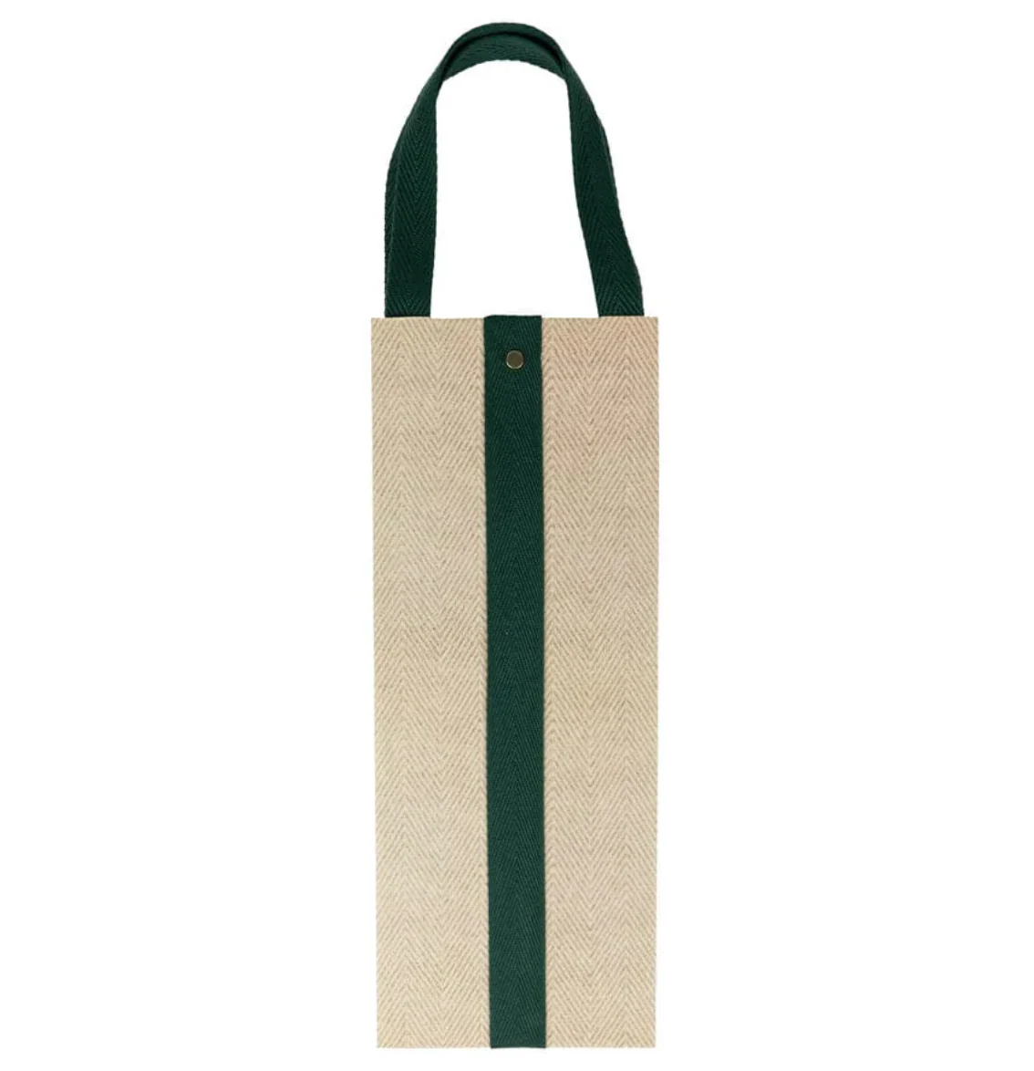 Caspari Jute And Twill Natural/Hunter Bottle Gift Bag - Image 2
