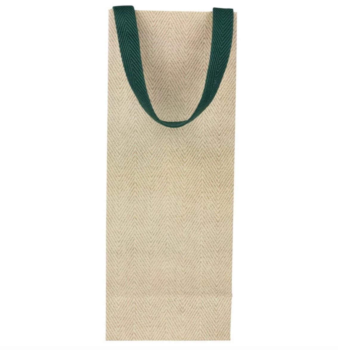 Caspari Jute And Twill Natural/Hunter Bottle Gift Bag - Image 3