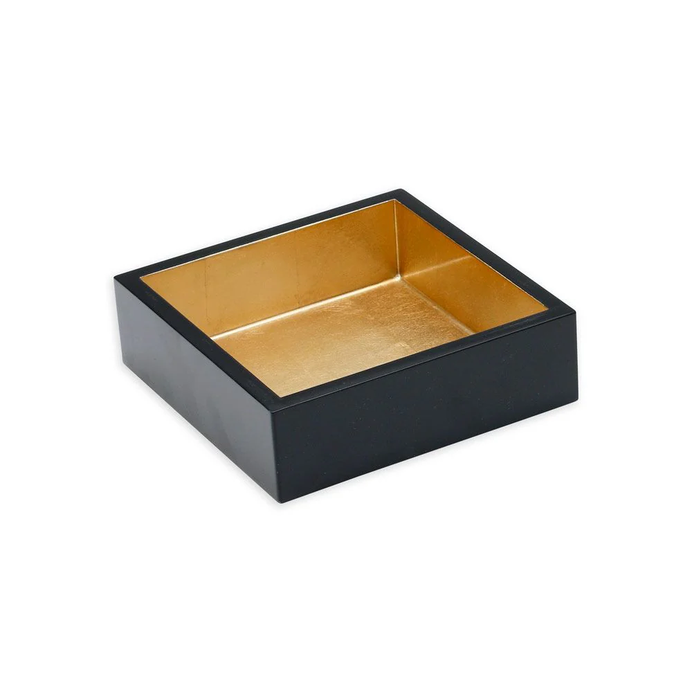 Caspari Lacquer Cocktail Napkin Holder in Black & Gold - Image 2