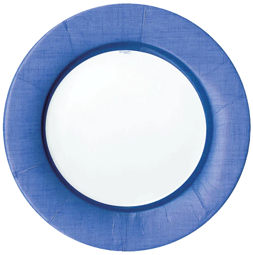 Caspari Linen Border Blue Round Paper Dinner Plates - 8pk